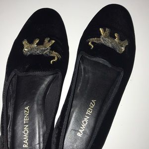 Black velvet loafer shoes